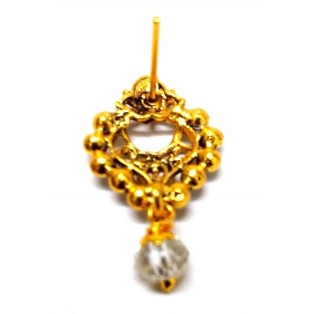 Golden Oxidized Earring Jhumka Jhumki - Push Back - Drop Dangle - I White Stone